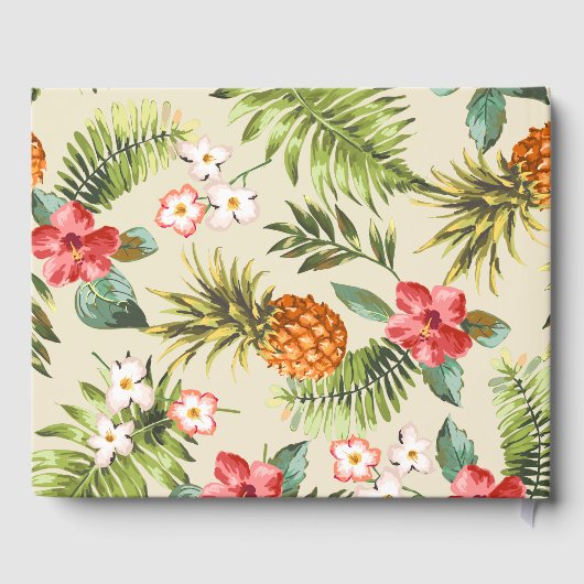 Tropische bladeren ananas hand belettering bruilof gastenboek (Achterkant)