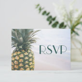 Tropische bladeren Ananas Hawaïaanse bruiloft RSVP (Staand voorkant)
