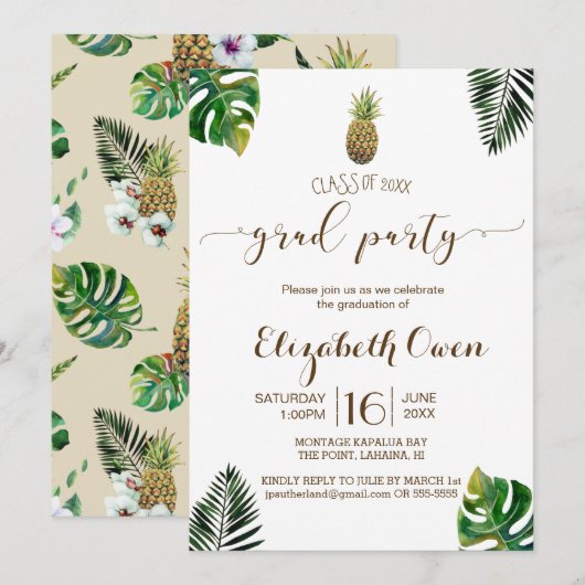 Tropische Bladeren Ananas Luau Afstuderen Kaart (Voorkant / Achterkant)