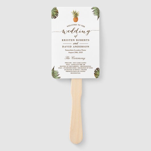 Tropische bladeren Ananas Luau bruiloft programma Handwaaier (Voorkant)
