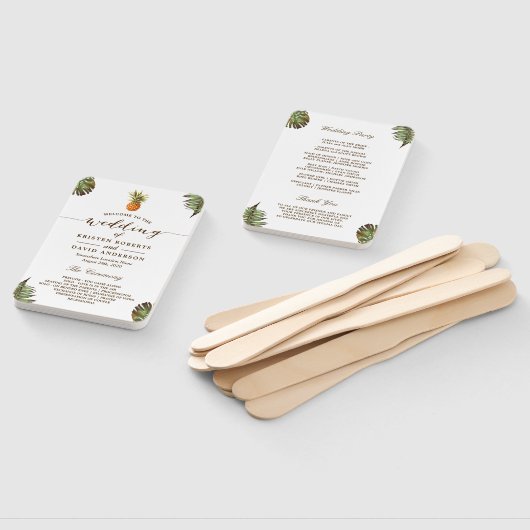 Tropische bladeren Ananas Luau bruiloft programma Handwaaier (Niet-gemonteerd)