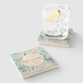 Tropische bladeren Aqua Gold gepersonaliseerd Stenen Onderzetter (Zijkant)