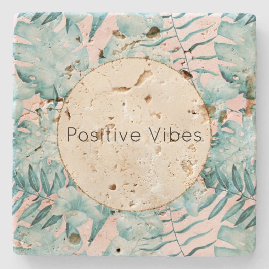 Tropische bladeren Aqua Gold gepersonaliseerd Stenen Onderzetter (Voorkant)