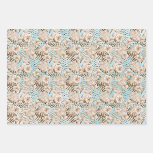 Tropische bladeren Aqua Pink Inpakpapier Vel (Voorkant 3)