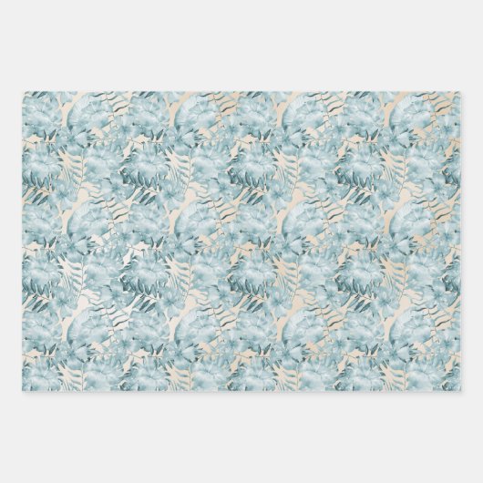 Tropische bladeren Aqua Pink Inpakpapier Vel (Voorkant 2)