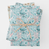 Tropische bladeren Aqua Pink Inpakpapier Vel (In situ)