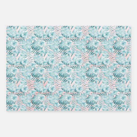 Tropische bladeren Aqua Pink Inpakpapier Vel (Voorkant)
