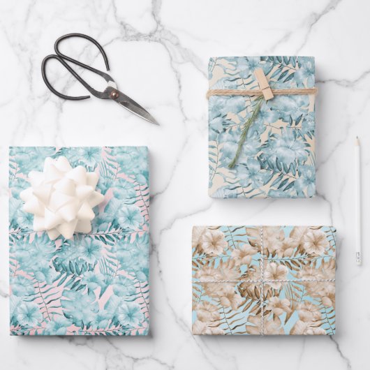 Tropische bladeren Aqua Pink Inpakpapier Vel (Voorkant)