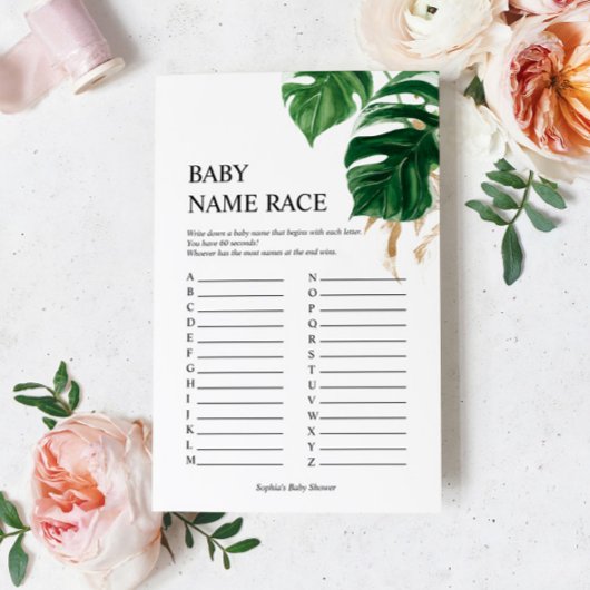 Tropische bladeren Baby shower Baby Race Game