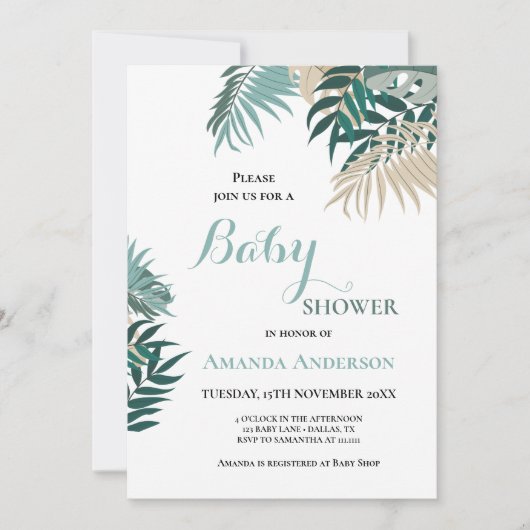 Tropische bladeren Baby shower uitnodiging (Voorkant)