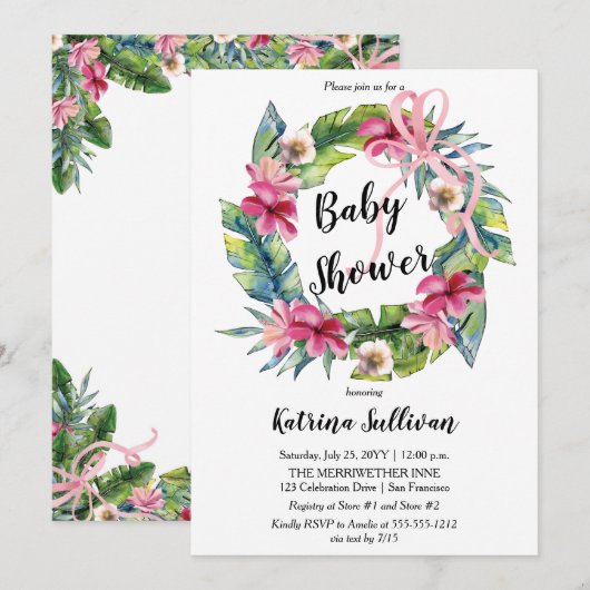 Tropische bladeren | Baby shower van roze Floral G Kaart (Voorkant / Achterkant)