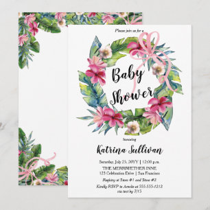 Tropische bladeren   Baby shower van roze Floral G Kaart