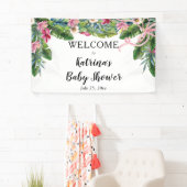 Tropische bladeren | Baby shower van roze Floral G Spandoek (Insitu)