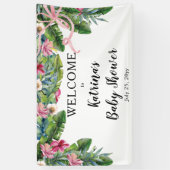 Tropische bladeren | Baby shower van roze Floral G Spandoek (Verticaal)