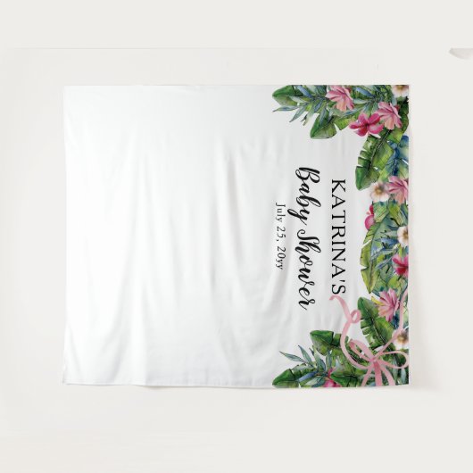 Tropische bladeren | Baby shower van roze Floral G Wandkleed (Voorkant (horizontaal))