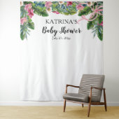 Tropische bladeren | Baby shower van roze Floral G Wandkleed (In situ)