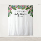 Tropische bladeren | Baby shower van roze Floral G Wandkleed (Voorkant)