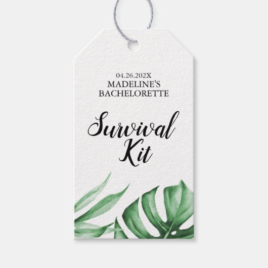Tropische bladeren Bachelorette Survival Kit Label Cadeaulabel (Voorkant)