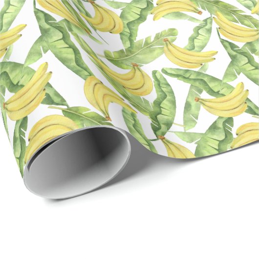 Tropische bladeren, bananen, waterverf. cadeaupapier (Rol Hoek)