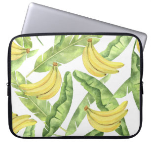 Tropische bladeren, bananen, waterverf. laptop sleeve