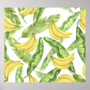 Tropische bladeren, bananen, waterverf. poster