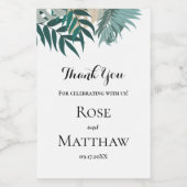 Tropische bladeren Bedankt voor je huwelijk. Wijn Etiket (Enkel label)