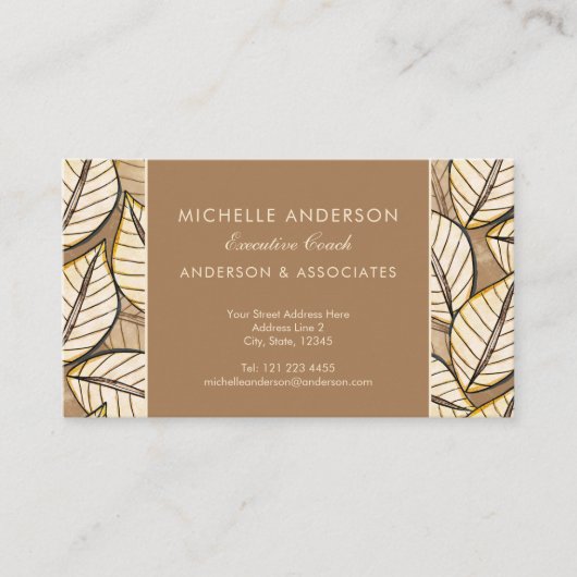 Tropische bladeren Beige Elegant Visitekaartje (Voorkant)
