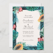 Tropische bladeren bestemming bruiloft kaart (Voorkant)