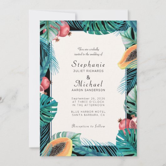 Tropische bladeren bestemming bruiloft kaart (Voorkant)