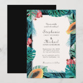 Tropische bladeren bestemming bruiloft kaart (Voorkant / Achterkant)