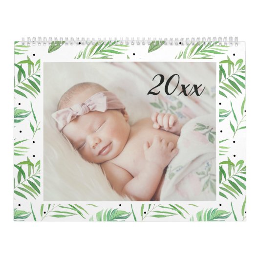 Tropische bladeren bewerkbare jaarfoto kalender (Hoes)