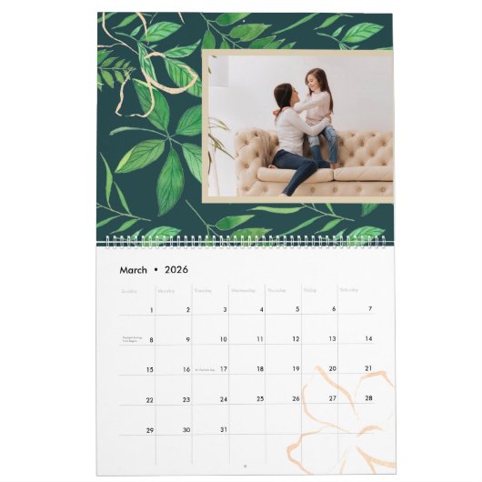 Tropische bladeren bewerkbare jaarfoto kalender (Mar 2026)