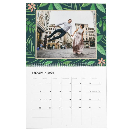 Tropische bladeren bewerkbare jaarfoto kalender (Feb 2026)