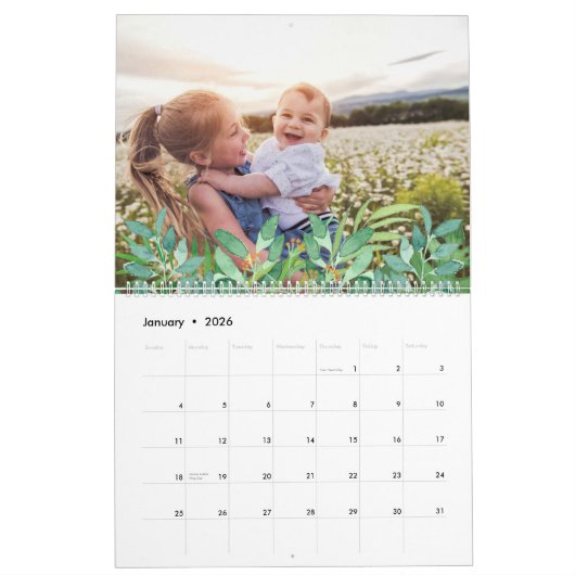 Tropische bladeren bewerkbare jaarfoto kalender (Jan 2026)