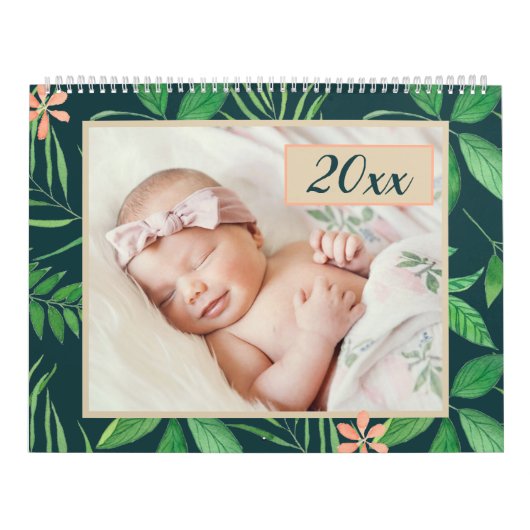 Tropische bladeren bewerkbare jaarfoto kalender (Hoes)