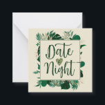 Tropische bladeren blad Passen getrouwd Date Night Notitiekaartje<br><div class="desc">Tropical Foliage Trendy Greenery and Gold Leaves Modern Lijst Custom Date Night Guest Activity Mini Note Cards - met tropische bladrand, Brushed Marker typografie en uw aangepaste tekst. Geef ze aan de bruiloftsgasten om in te vullen en in de bijpassende Date Jar voor de bruid en bruidegom te vallen! in...</div>