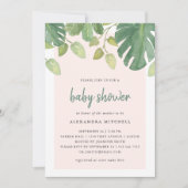 tropische bladeren | Blauw en groen Baby shower Kaart (Voorkant)