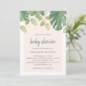 tropische bladeren | Blauw en groen Baby shower Kaart (Staand voorkant)