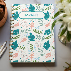 Tropische bladeren Blauw pastel lente gebladerte a Notitieboek