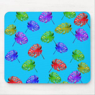 Tropische bladeren Blauwe achtergrond Mousepad Muismat