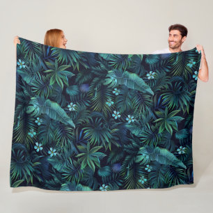 Tropische bladeren Blauwe Bloemen Fleece Deken