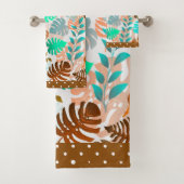 Tropische bladeren Blauwgroen, bruin, koraal Fancy Bad Handdoek (Insitu)