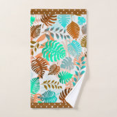 Tropische bladeren Blauwgroen, bruin, koraal Fancy Bad Handdoek (Handdoek)