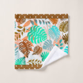 Tropische bladeren Blauwgroen, bruin, koraal Fancy Bad Handdoek (Wasdoekje)