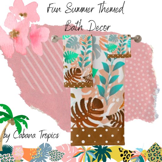 Tropische bladeren Blauwgroen, bruin, koraal Fancy Bad Handdoek