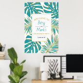 Tropische bladeren blauwgroen gouden bruiloft welk poster (Thuiskantoor)