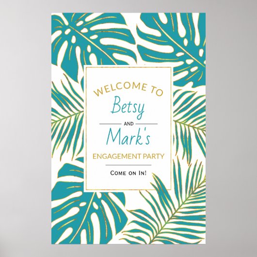 Tropische bladeren blauwgroen gouden bruiloft welk poster (Voorkant)
