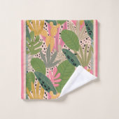 Tropische bladeren Blauwgroen, groen, roze, beachy Bad Handdoek (Wasdoekje)
