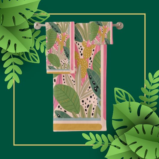 Tropische bladeren Blauwgroen, groen, roze, beachy Bad Handdoek