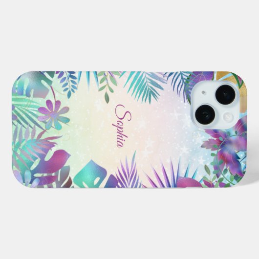 Tropische bladeren, Blauwgroen & groene ombre, scr Case-Mate iPhone Case (Achterkant (horizontaal))